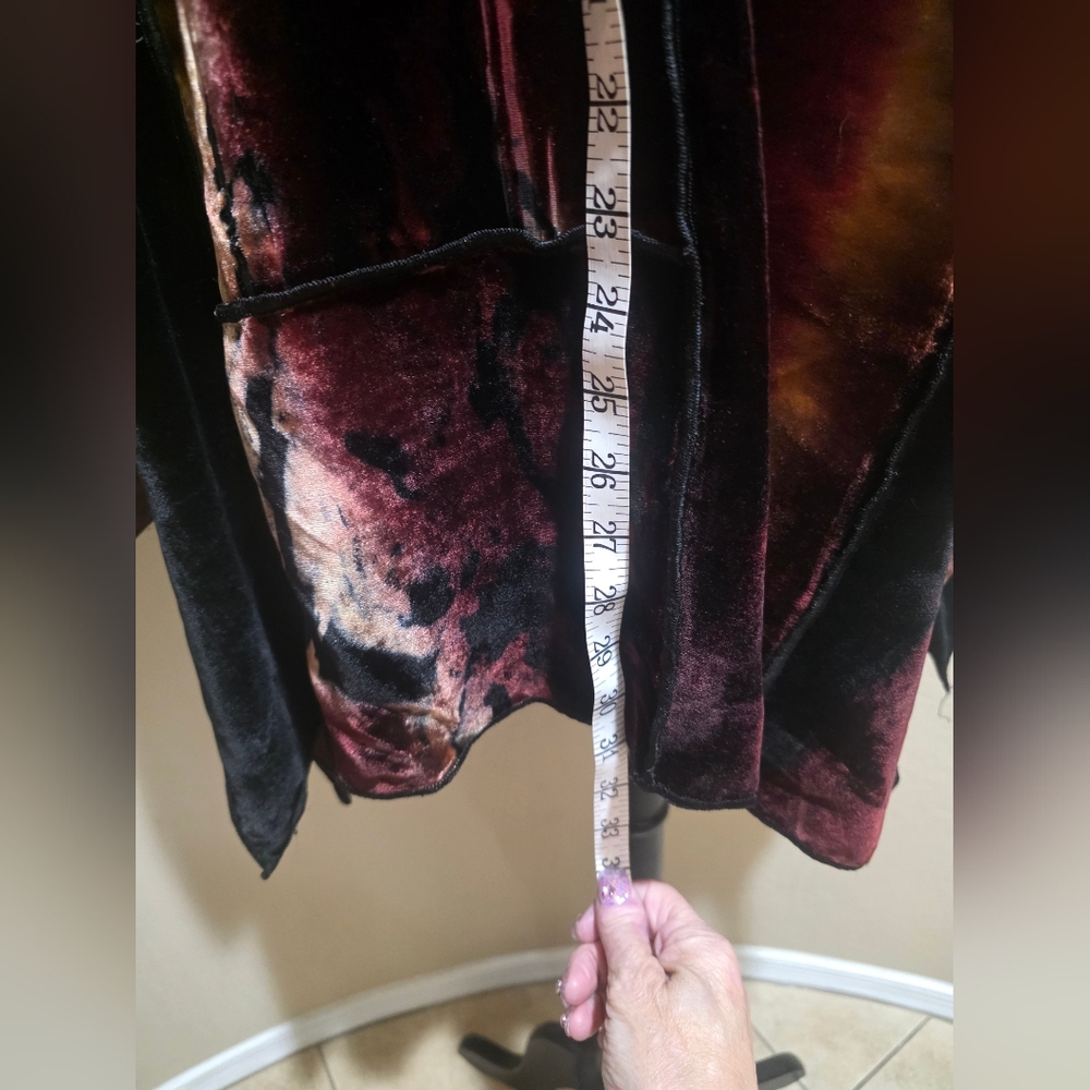 EGO originals Art-to-wear semi sheer silk Velvet long Cardigan brown red ML - Picture 11 of 12